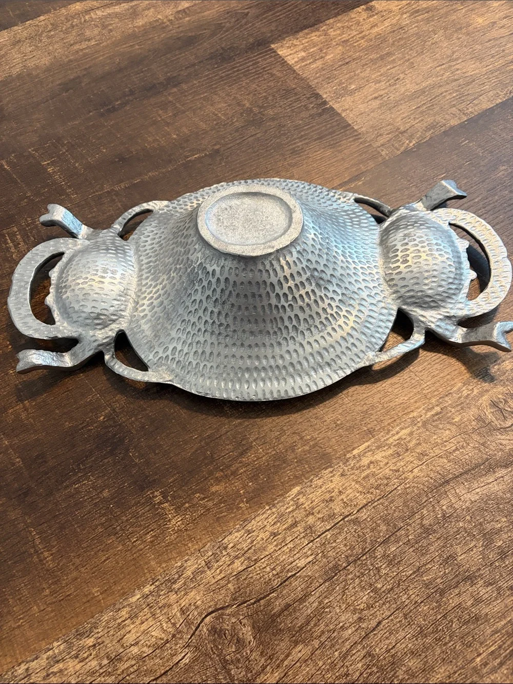 Solid Pewter Decorative Serving Dish with Crab Handles
